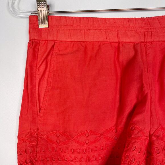 J Crew Womens XSmall XS Red Eyelet Shorts Cotton Pull On Waist Pockets Summer - Picture 5 of 12